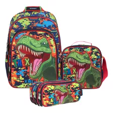 Kit Mochila Grande Lonchera Y Lapicera Chenson Dinosaurio