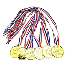12 Piezas Medallas Deportiva Plástico De Oro Con Lanyard