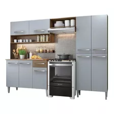 Armário De Cozinha Compacta Completa Madesa Emilly Pop Com Armário E Balcão Cor Rustic/cinza Grem229002