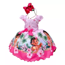 Vestido Infantil Moana Baby Rosa C/ Broche Luxo Princesas