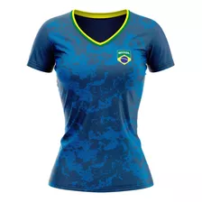 Camiseta Braziline Caiçara Brasil Feminino - Azul