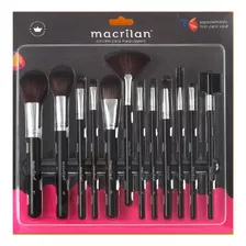 Kit Pinceis Maquiagem Profissional Macrilan 12 Pincel Preto