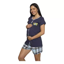 Pijama Gestante Feminino Com Abertura Super Mãe Luna Cuore