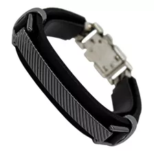 Pulseira Masculina Executiva Couro Luxo Placa Com Listra