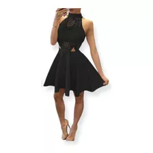 Vestido Casual Negro Corto Con Encaje Dama Mujer Vestir 