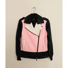 Chamarra Armani Exchange Piel Vegana Rosa Con Negro Original