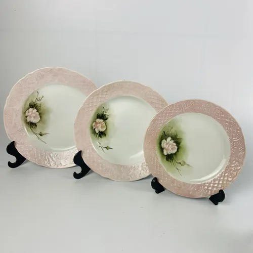 Jogo Jantar/chá Floral Rosa Pintado À Mão Vintage Branco Florido 2
