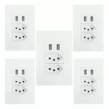 5 Tomadas Dupla C/ Saída Usb P/ Carregador 5v Bivolt 4x2 10a