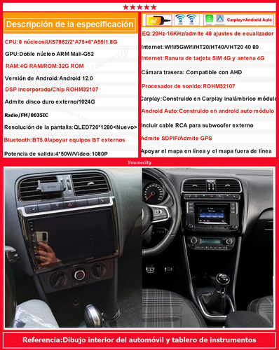 Auto Radio Estreo Android Gps Para Vw Polo 2012-2022 Foto 4