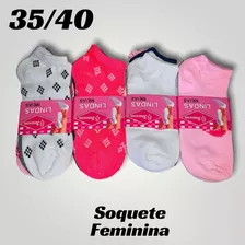 Kit C 12 Pares Meia Soquete Masculina Lisa Cano Curto Top