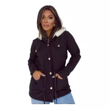 Parka Feminino Casaco Forrado Com Capuz Moda Gringa