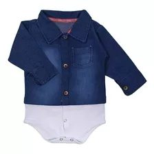 Body Camisa Jeans Manga Longa Bebê Infantil Menino