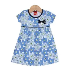 Vestido Infantil Estampa Flores Kyly Manga Curta 108640 Azul