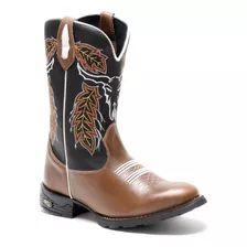 Botina Country Masculina Bico Redondo Couro Texana 