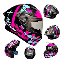 Casco Moto Negro Rosa Mujer Hro Certificado Deportivo Flores