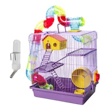 Gaiola Hamster 3 Andares Tubo Labirinto Bebedouro Completa Cor Lilás