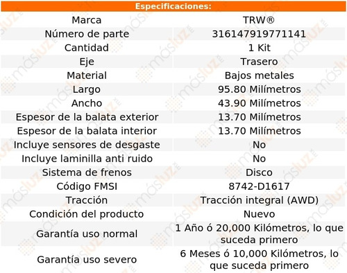 Balatas Bajos Metales Traseras Fiat Panda 07/09 Trw Foto 2