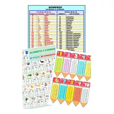 Kit Pedagógico Tabuada + Alfabeto + Numerais Plastificados 