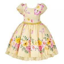 Vestido Infantil Amarelo Floral Formatura Moda Evangélica 