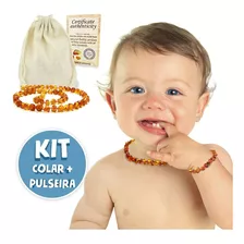 Colar E Pulseira Âmbar Báltico Bebê Infantil Certificado Kit