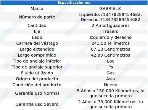 Par Amortiguadores Traseros Gas Mystique L4 95-00 Gabriel Foto 2