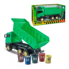 Caminhão De Lixo Strong Eco Green Caçamba 5 Lixeiras Nig