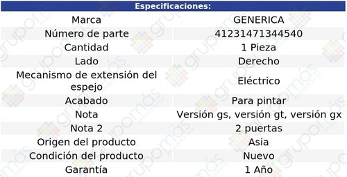 Espejo Derecho Elctrico P/pintar Mx-5 Miata 06 Al 11 Foto 2