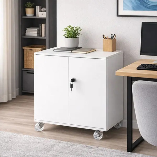 Armário Móvel Gabinete Em Mdf Branco C/ Rodinha + Chave Branco