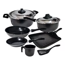 Bateria De Cocina Antiadherente Teflon Guadix Set Sarten Wok Color Gris Oscuro