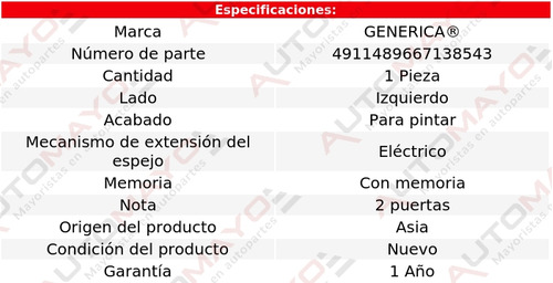 Un Espejo Izquierdo Elect P/pintar Genrica G35 2008-2012 Foto 2