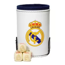 Cubilete Real Madrid Con Portadados. 5 Dados Grabados