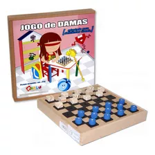 Jogo De Damas Adaptado Braille Inclusão Madeira Com Tampa