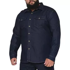 Camisa Casual Masculina Plus Size Manga Longa Jeans G1 Ao G4