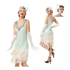 Vintage Gatsby Cocktail Ball Vestido Con Flecos Lentejuelas