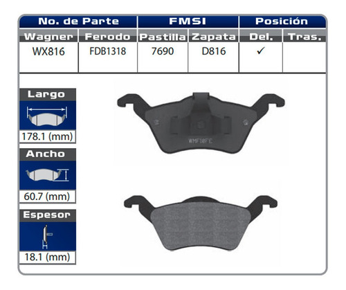 Balatas Delanteras Ford Focus Wagon 2000 2001 2002 Wagner Foto 2