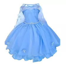 Vestido Elsa Frozen 2 Azul Serenity Festa Infantil Com Capa
