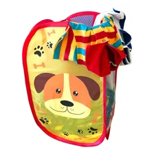 Cesto Organizador Infantil Roupa Multiuso Dobrável Brinquedo Cor Amarelo Cachorrinho