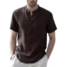 Camisa De Lino De Manga Corta Para Hombre Camisa Casual De L