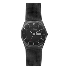 Reloj De Pulsera Skagen Melbye De Cuerpo Color Midnight, Analógico, Para Hombre, Fondo Midnight, Con Correa De Acero Inoxidable Color Negro, Agujas Color Blanco Y Rojo, Dial Blanco, Minutero/segundero