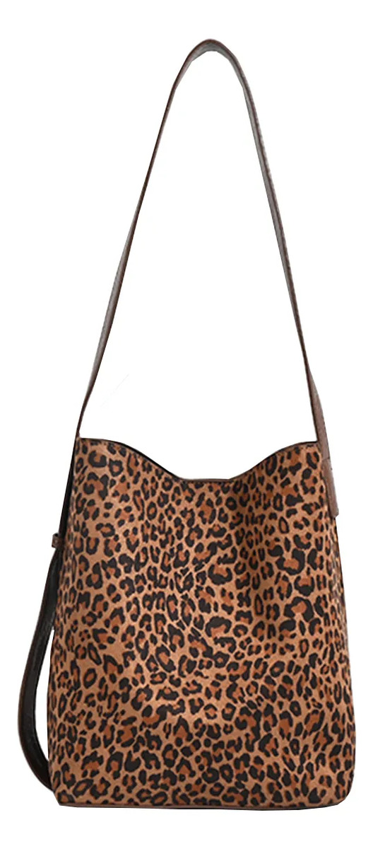 Cartera Bucket Hombro Con Monedero Simil Gamuza Little Leopard Print Leopard Print Marrón