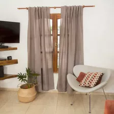 Cortinas De Ambiente Pesada Listas Colgar 2 Paños Alpaca Color Visón