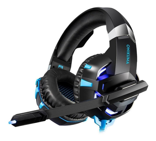Audífonos Gamer Onikuma K2 Pro Negro Y Azul Con Luz Led