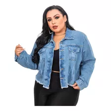 Jaqueta Jeans Feminina Plus Size Desfiada Botões Coberto