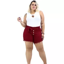 Short Jeans Plus Size Feminino Cintura Alta Com Lycra 