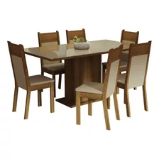 Juego Comedor Mesa Tapa Vidrio 6 Sillas Francine Madesa C/m Color Crema/marron/beige