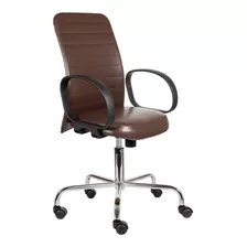 Cadeira De Escritório Cromada Costurada 3301 Couro Sintético