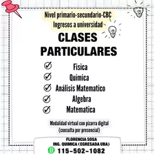 Clases Particulares Matematica,quimica,fisica, Algebra,cbc