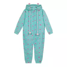 Pijama Niña Polar C/gorro Estampado Celeste H2o Wear