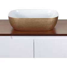 Cuba Para Banheiro De Sobrepor Oval Textura 45x31cm Mazzu Cor Branco/dourado