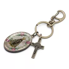 Chaveiro De Nossa Senhora Aparecida Metal Resinado Crucifixo Cor Marrom